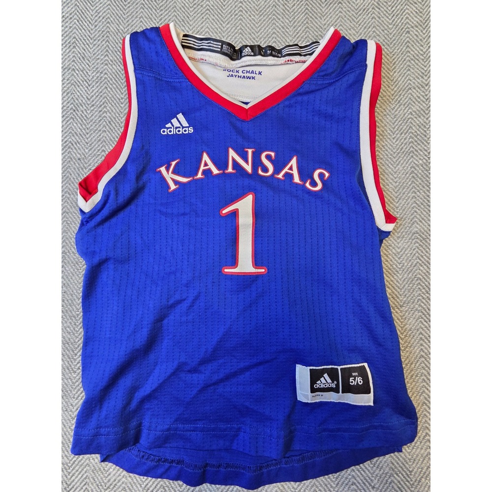 Kansas Jayhawks Jersey Kids 5/6 Blue Adidas Sleeveless NCAA Basketball Sports